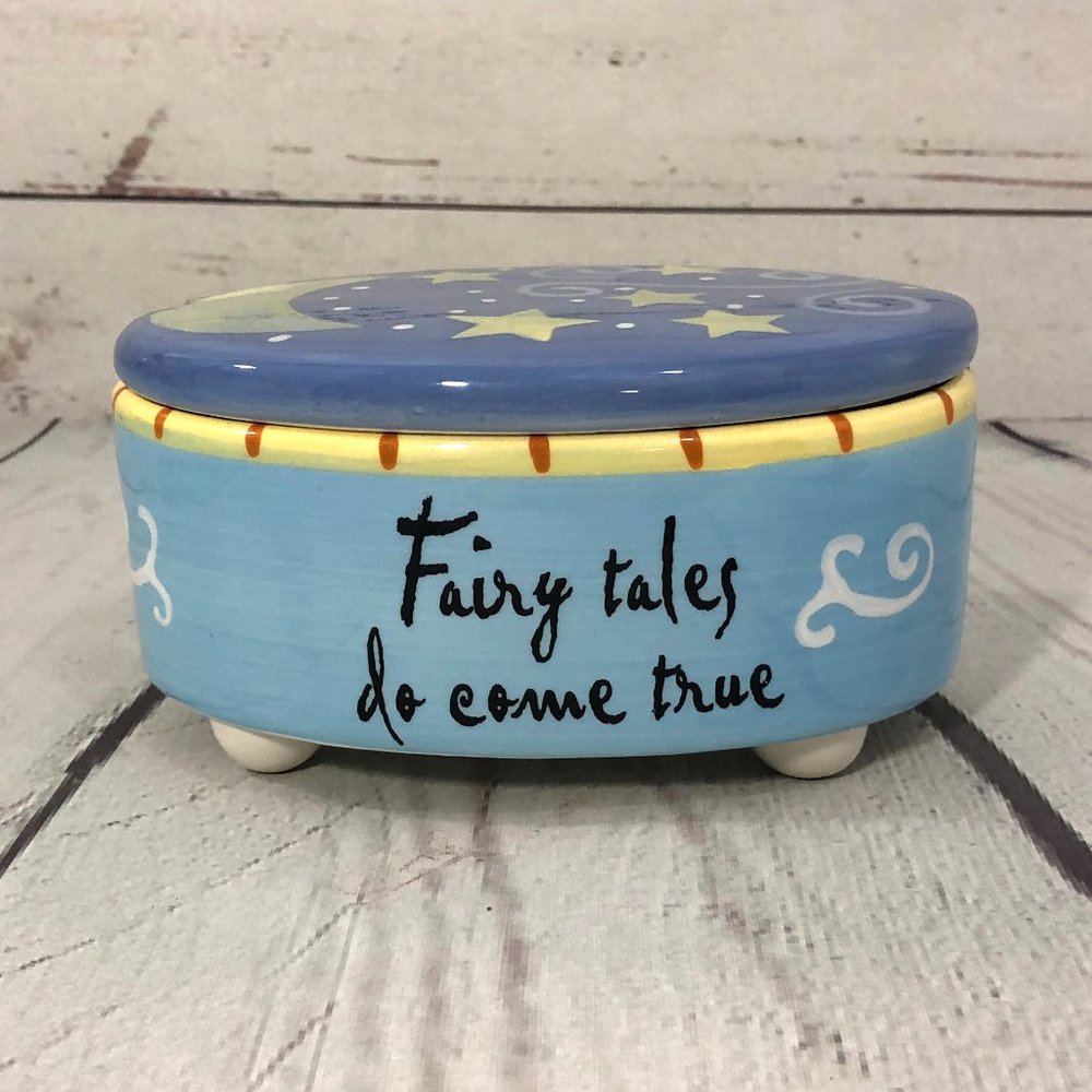 Ceramic Fairy Tales Moon & Star Jewelry Dish w/Lid